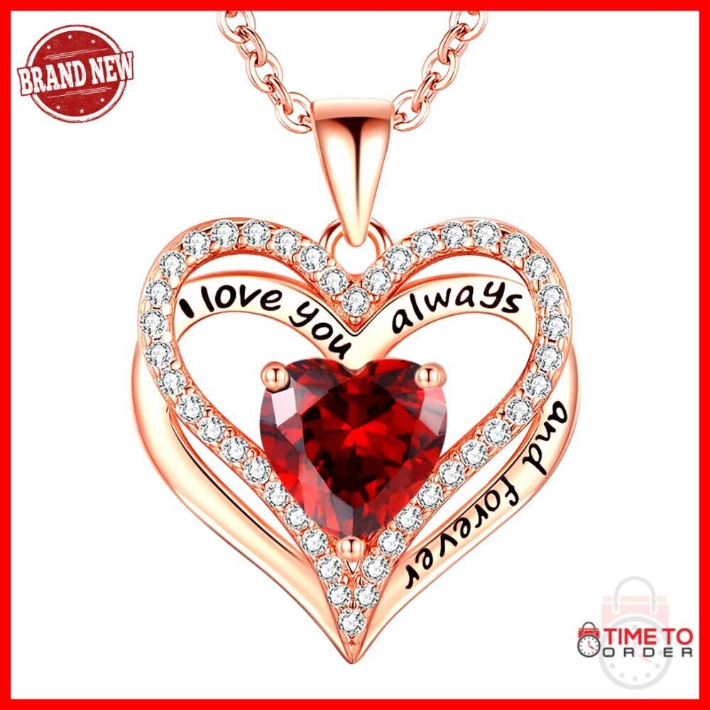 Sterling Silver Heart Pendant Necklace with Birthstone, Gift for Women